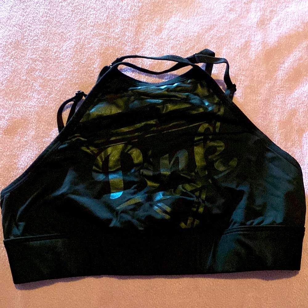PINK Black Cross Neck Sports Bra